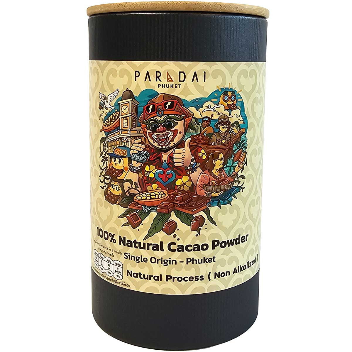 100% cacao en polvo Phuket - chocolate caliente, bajo nivel de azúcar, Certificado Halal, Chocolate sin OGM, chocolate sin soja, chocolate vegano, sin aceite de palma, sin azúcares añadidos, sin gluten, sin lecitina, sin nueces, Tailandia, chocolate tailandés - Chocolats-De-Luxe