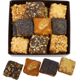 Butter cheese pastry with nut, poppy and sesame seeds