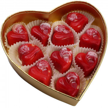 10 Herzpralinen in einer Herz-Schachtel in Bleu 10 Herzpralinen in einer Herz-Schachtel in Bleu