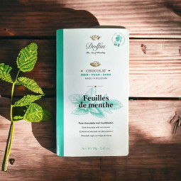 Chocolat Noir "Feuilles de Menthe" 60% dunkle Schokolade mit Minzblättern Chocolat Noir "Feuilles de Menthe" 60% dunkle Schokolade mit Minzblättern
