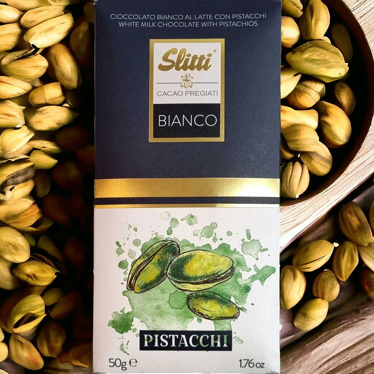 SLITTI Bianco Pistacchi - weiße Schokolade mit Pistazien Stückchen