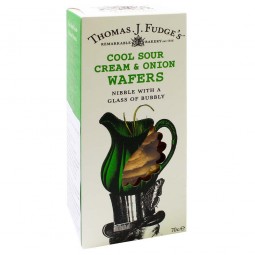 Thomas J. Fudge, Cool Sour Cream and Onion Wafers, Salzgebäck mit Sauerrahm und Frühlingszwiebeln, englisches Gebäck