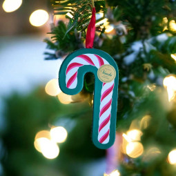 Zuckerstangenbox mit bunten Schokoladenkugeln