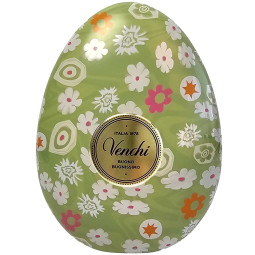 Bunte Metalldose Ei-form gefüllt mit Schokoladen Ostereiern Bunte Metalldose Ei-form gefüllt mit Schokoladen Ostereiern