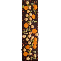 Dunkle Schokolade mit Chili, Orange, Haselnuss & Pistazie